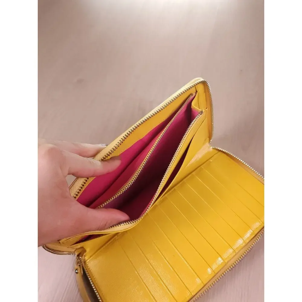 Arlington Milne Yellow Zip Around Wallet Wristlet Textured Leather Organizer